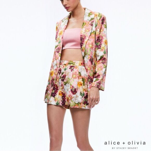 Alice + Olivia *NWT* Conry Conroy Pleated Juniper Rose Floral Print Satin Short - Picture 14 of 14